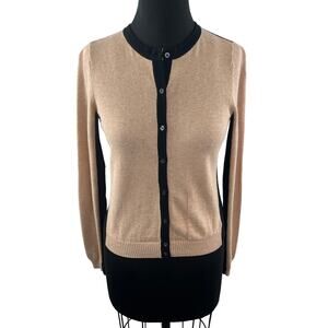 SI-IAE Beige Black Wool Cardigan Sweater Button-Down Long Sleeves Size S Small